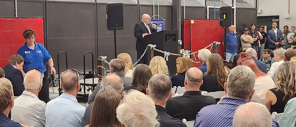 Packed house sitting in the new Welding Technology Center at the grand opening. 