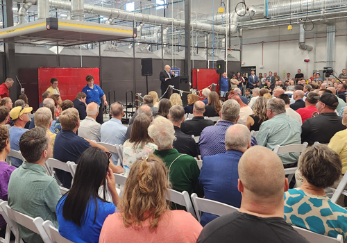 Packed house sitting in the new Welding Technology Center at the grand opening. 