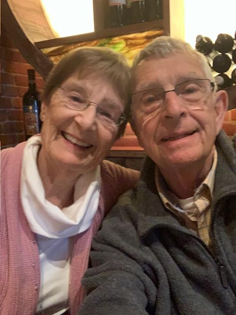 Ann and Ted Pardy at a restaurant. 